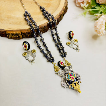 Pachi Kundan mid length Silver Replica Necklace set