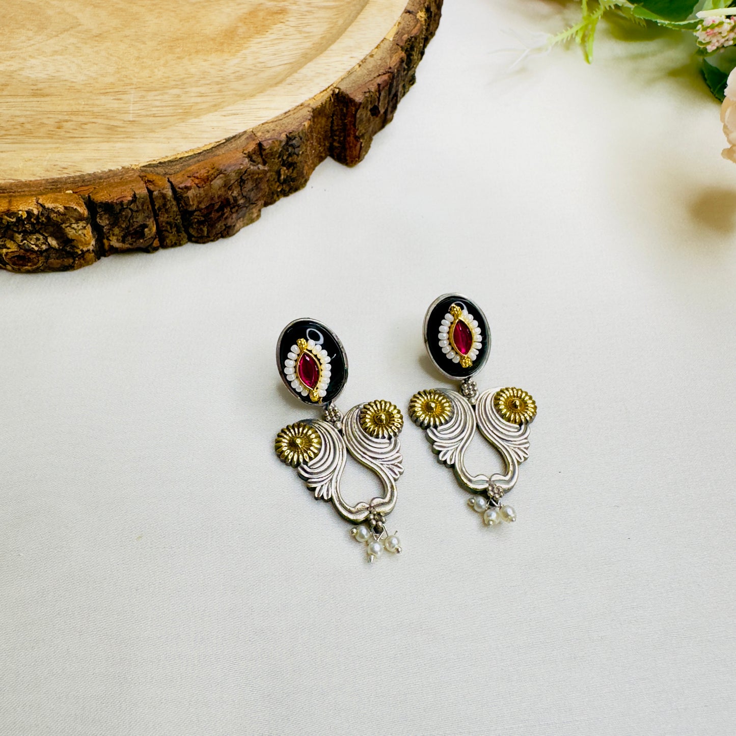 Pachi Kundan mid length Silver Replica Necklace set