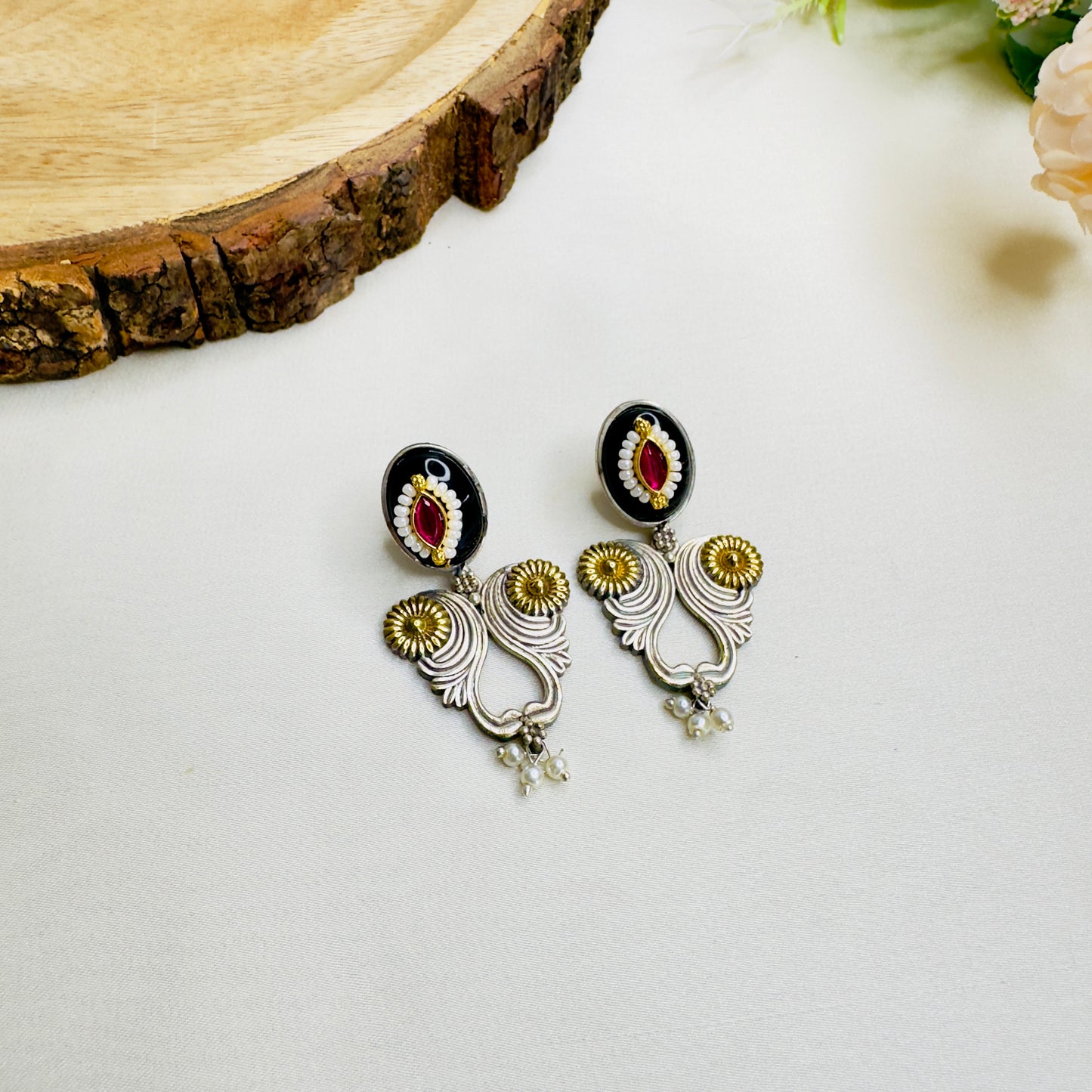 Pachi Kundan mid length Silver Replica Necklace set