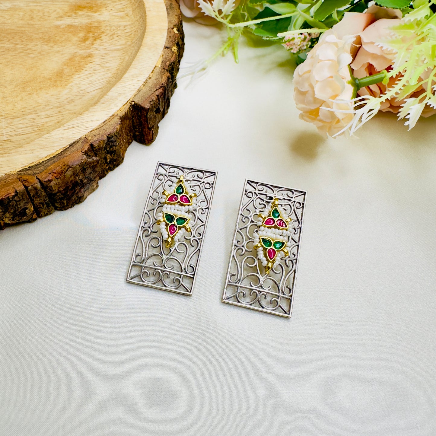 Pachi Kundan Silver Replica Stud Earrings