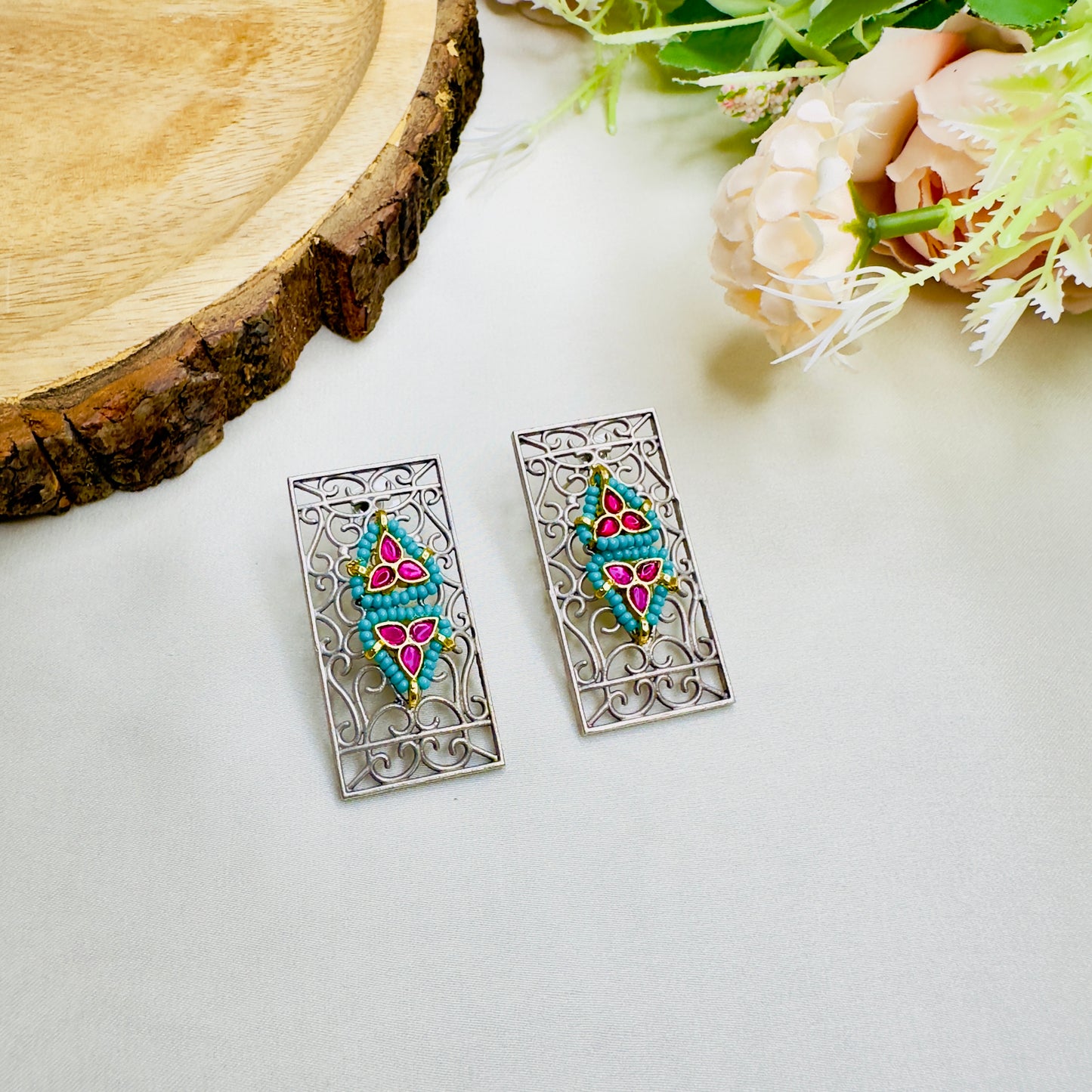 Pachi Kundan Silver Replica Stud Earrings