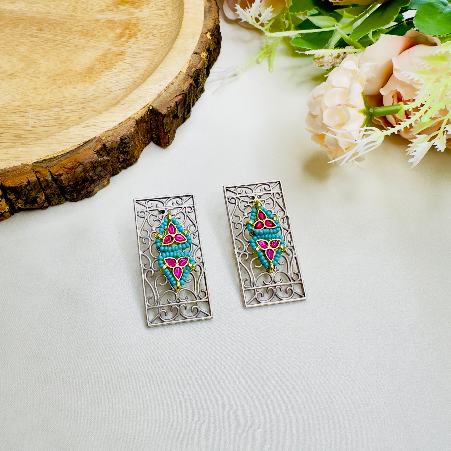 Pachi Kundan Silver Replica Stud Earrings