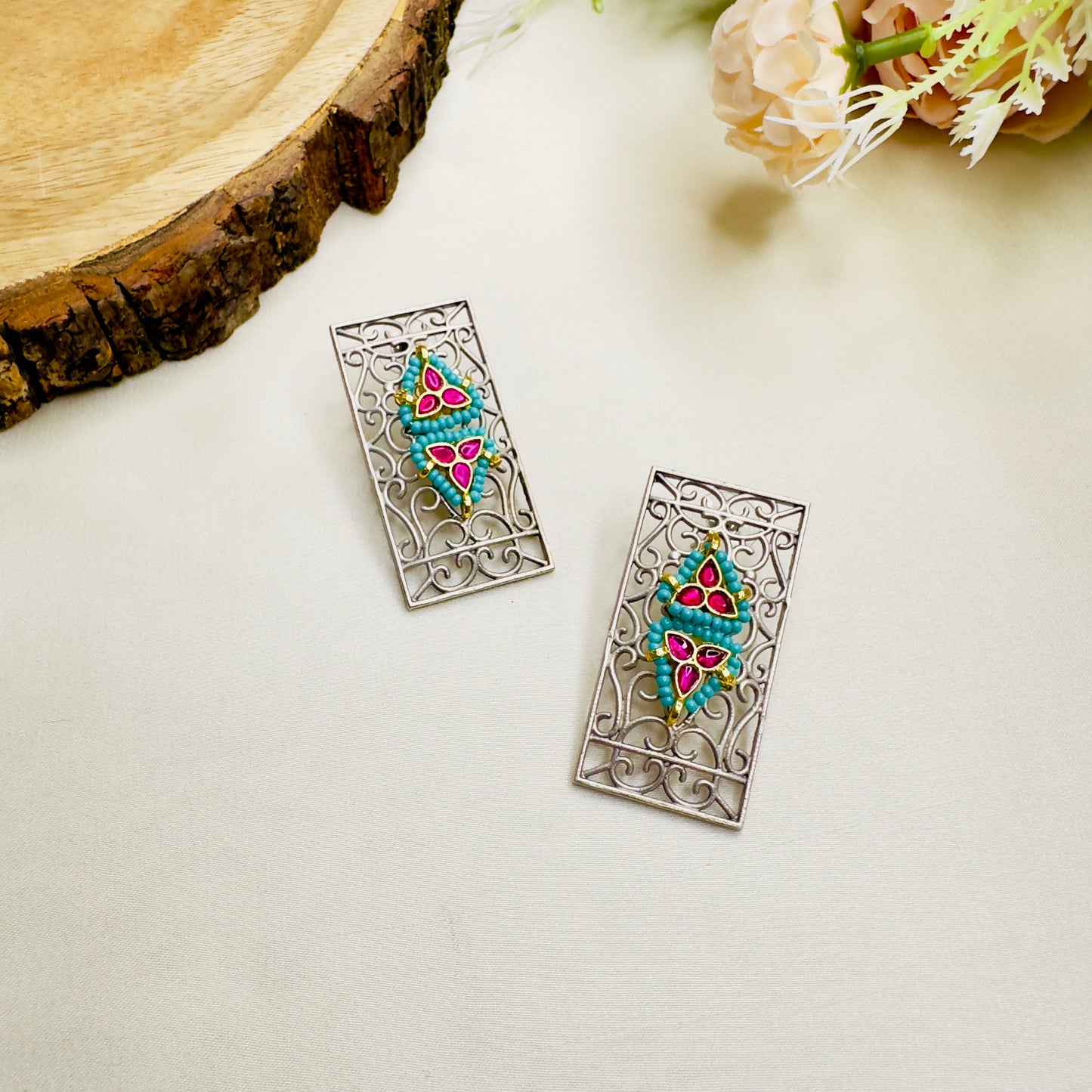 Pachi Kundan Silver Replica Stud Earrings