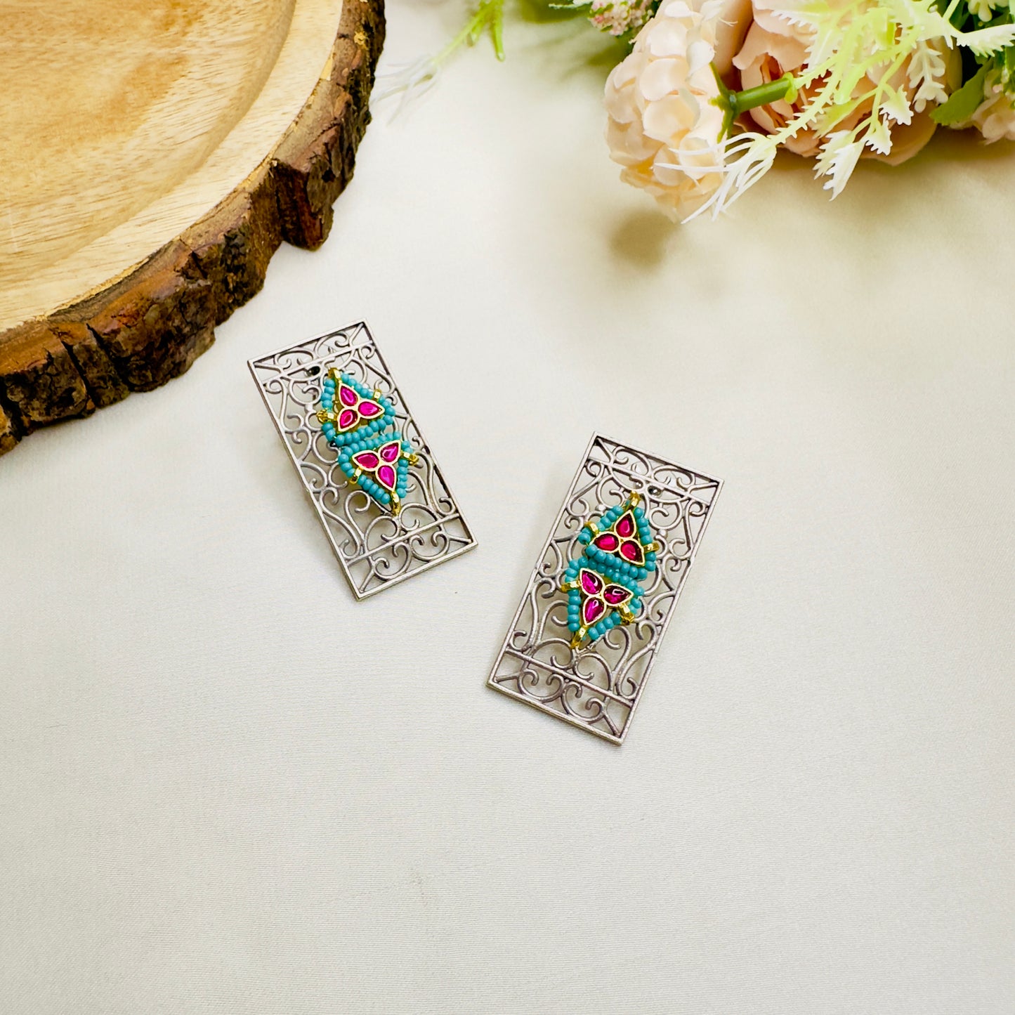 Pachi Kundan Silver Replica Stud Earrings