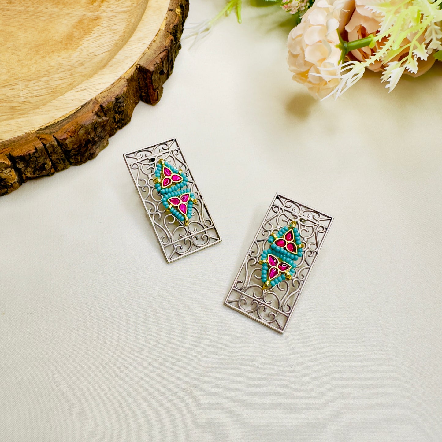 Pachi Kundan Silver Replica Stud Earrings