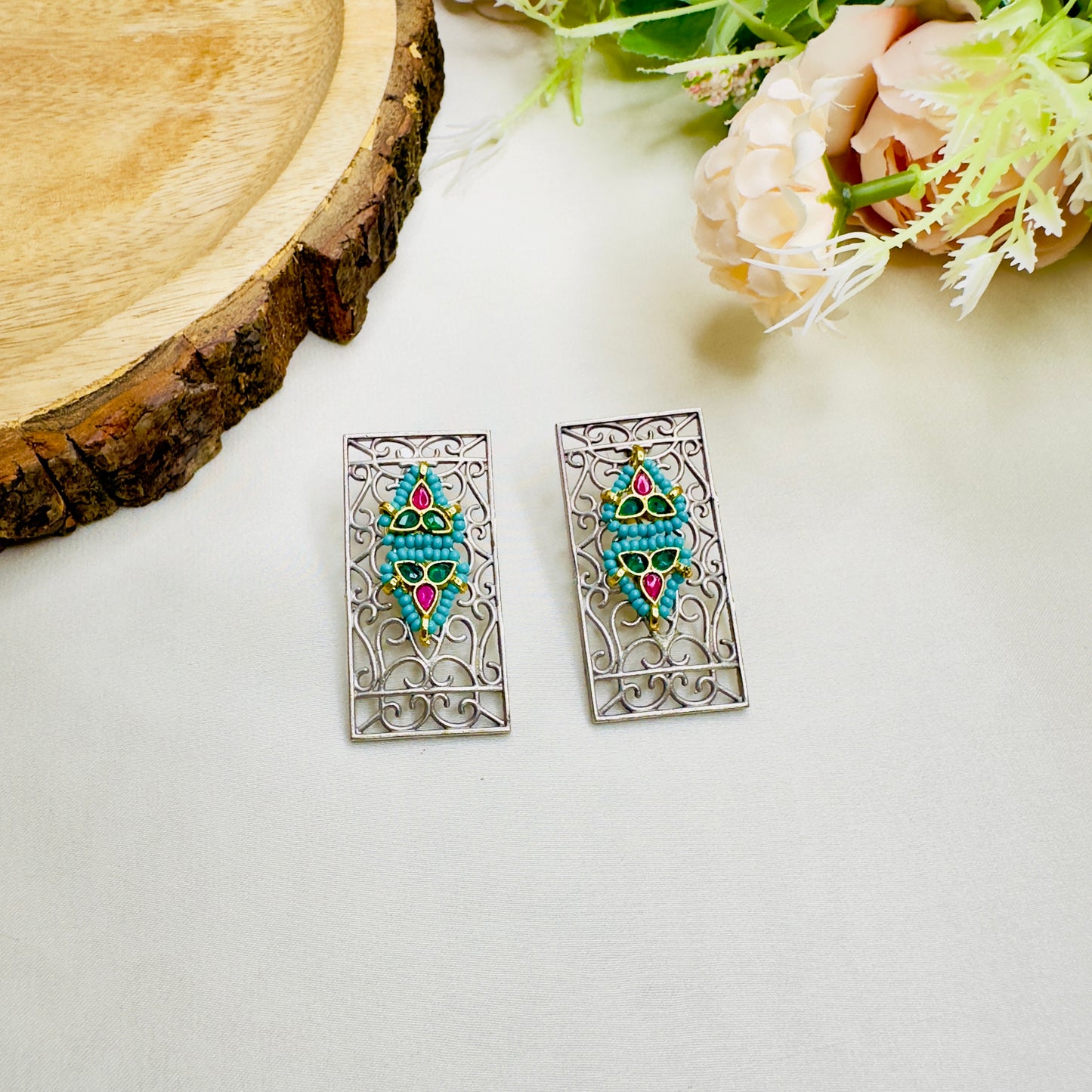 Pachi Kundan Silver Replica Stud Earrings