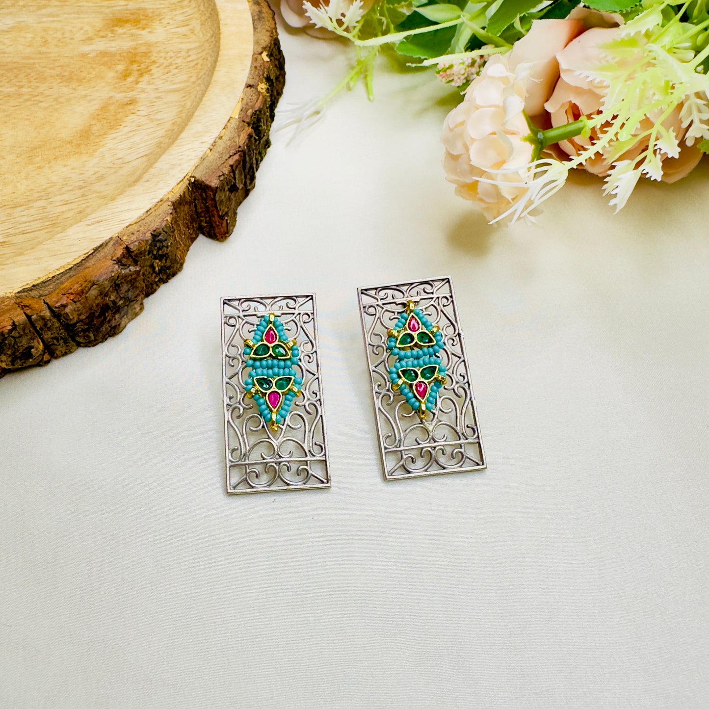 Pachi Kundan Silver Replica Stud Earrings