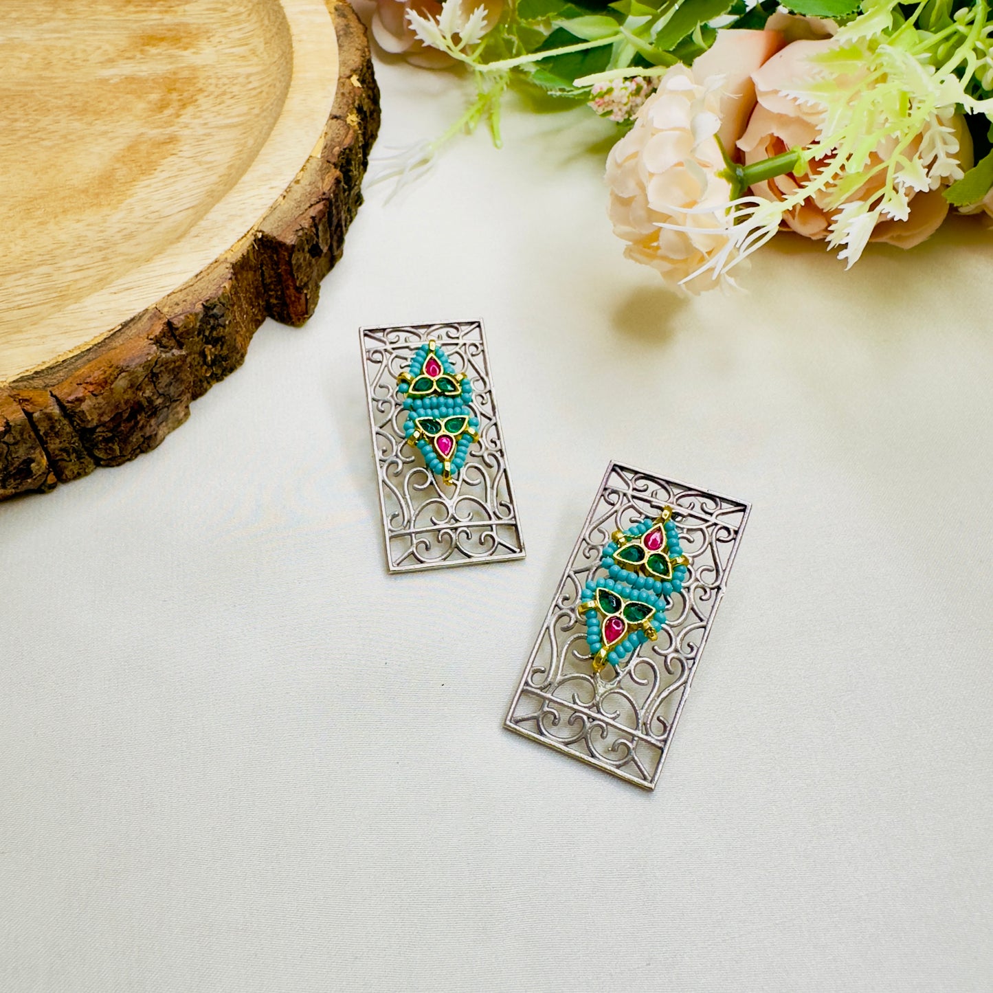 Pachi Kundan Silver Replica Stud Earrings