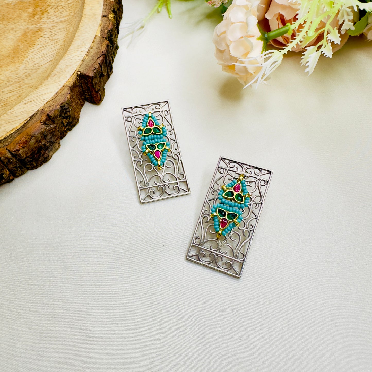 Pachi Kundan Silver Replica Stud Earrings