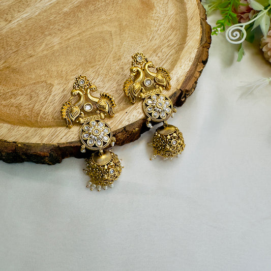 Peacock Design Rajwadi Polish Jhumki Earrings