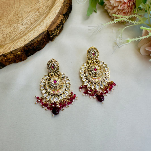 Kundan Meena Ruby Earrings
