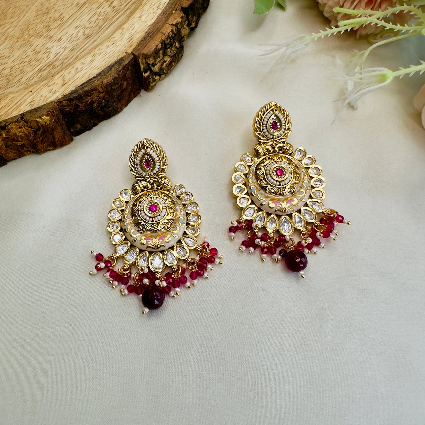 Kundan Meena Ruby Earrings