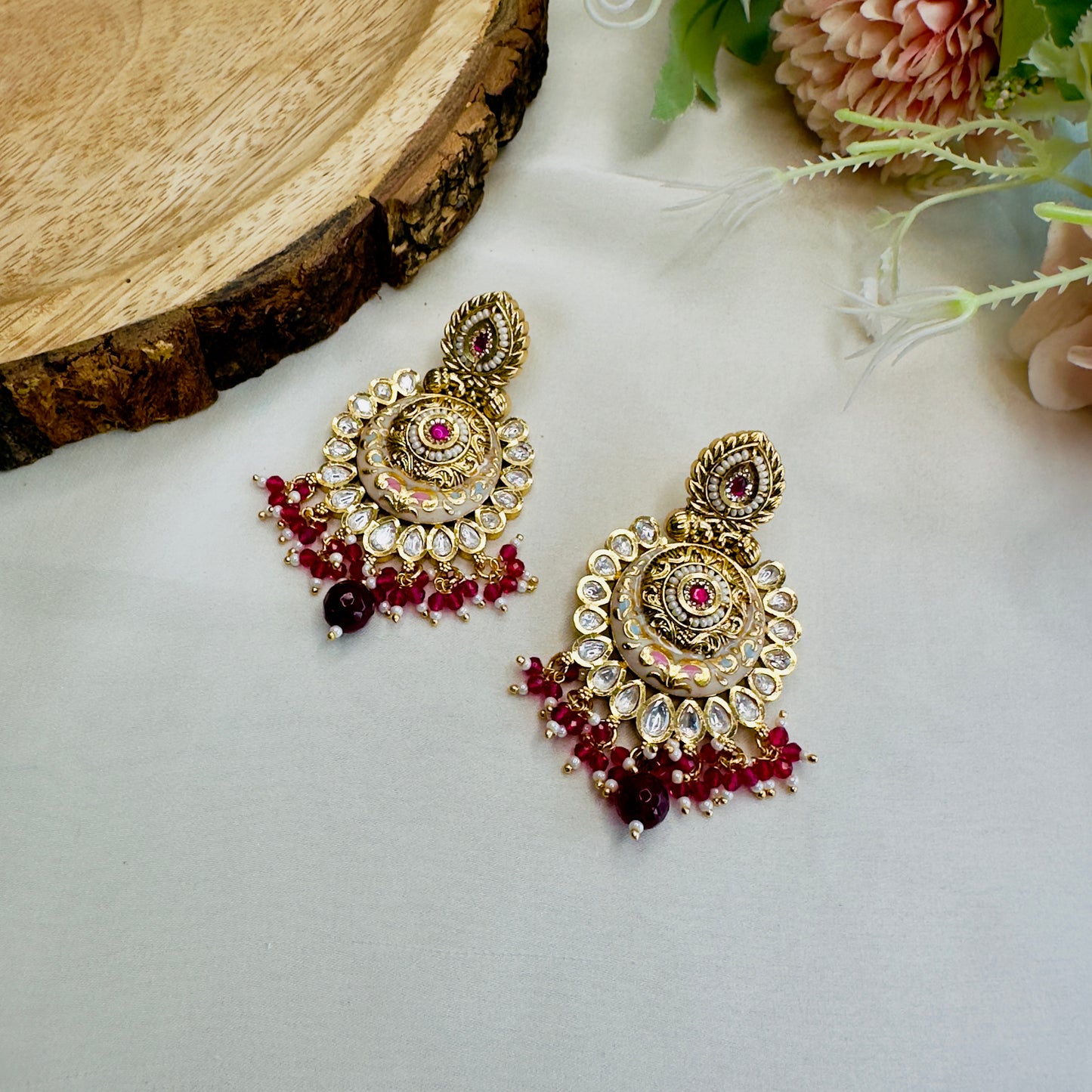 Kundan Meena Ruby Earrings