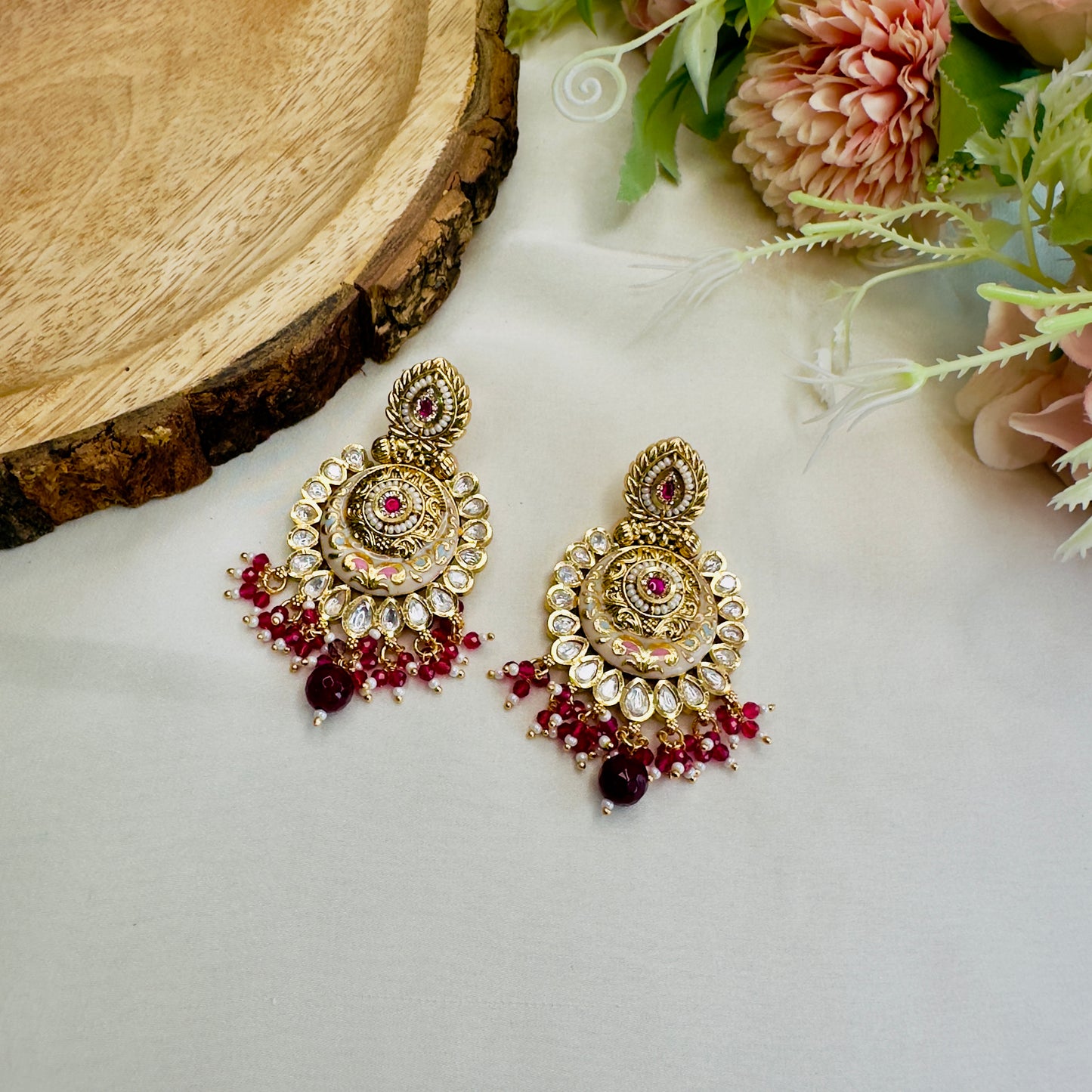 Kundan Meena Ruby Earrings