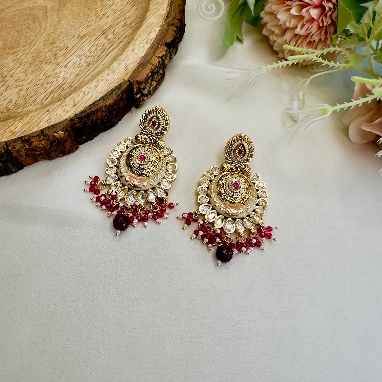 Kundan Meena Ruby Earrings