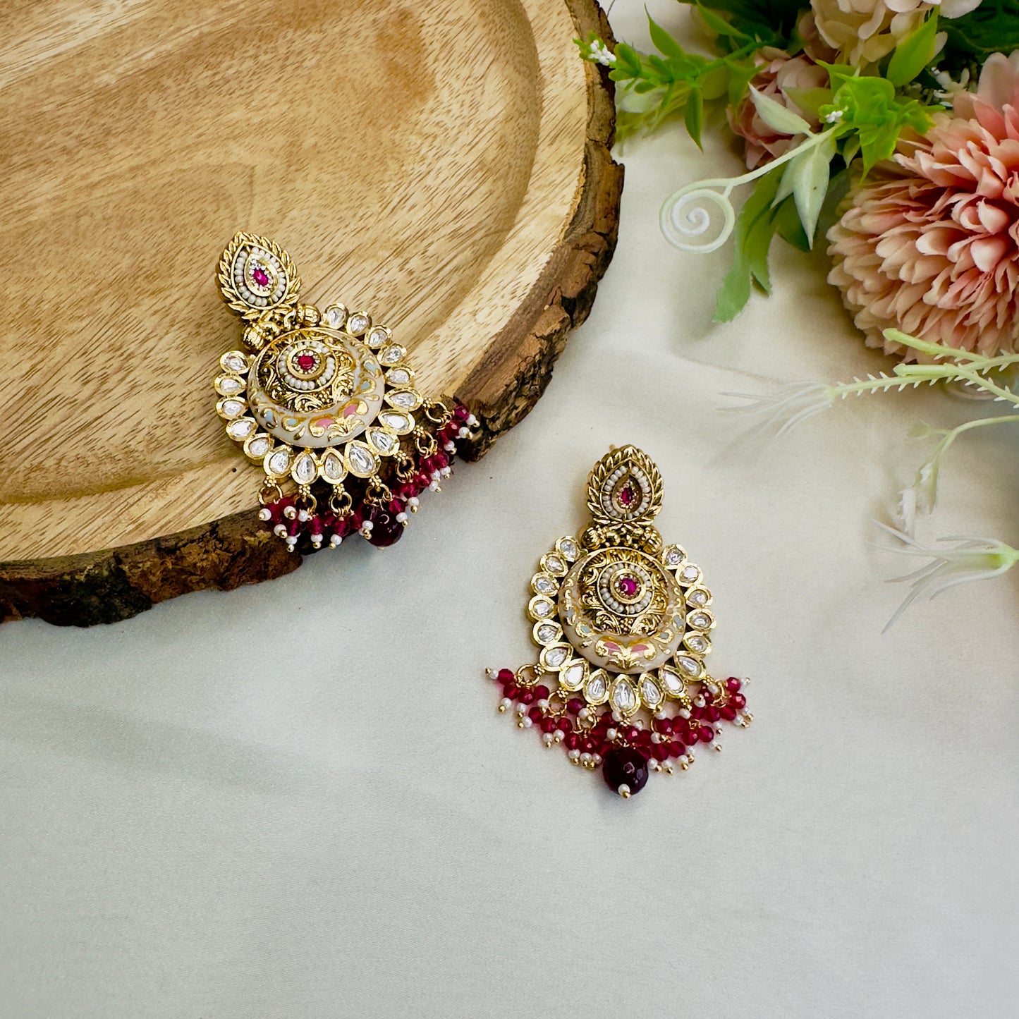Kundan Meena Ruby Earrings