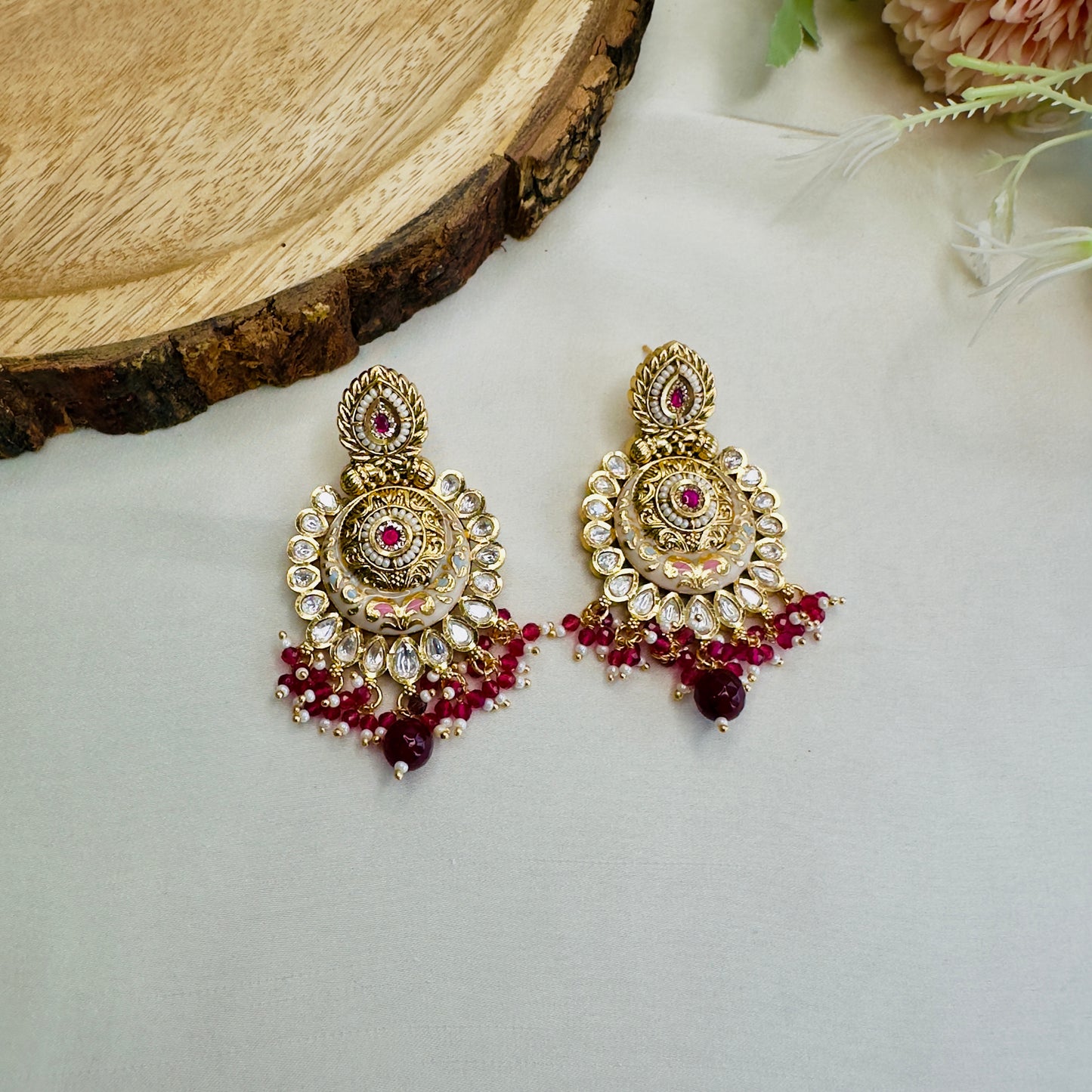 Kundan Meena Ruby Earrings