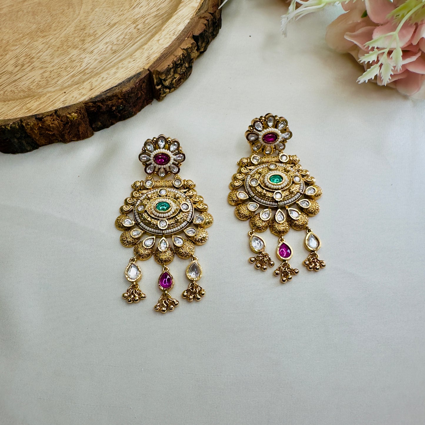 Multicolor Kundan Flower Design Earrings