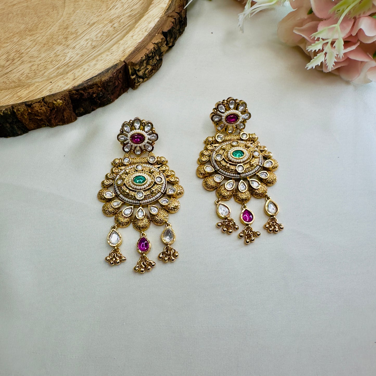 Multicolor Kundan Flower Design Earrings