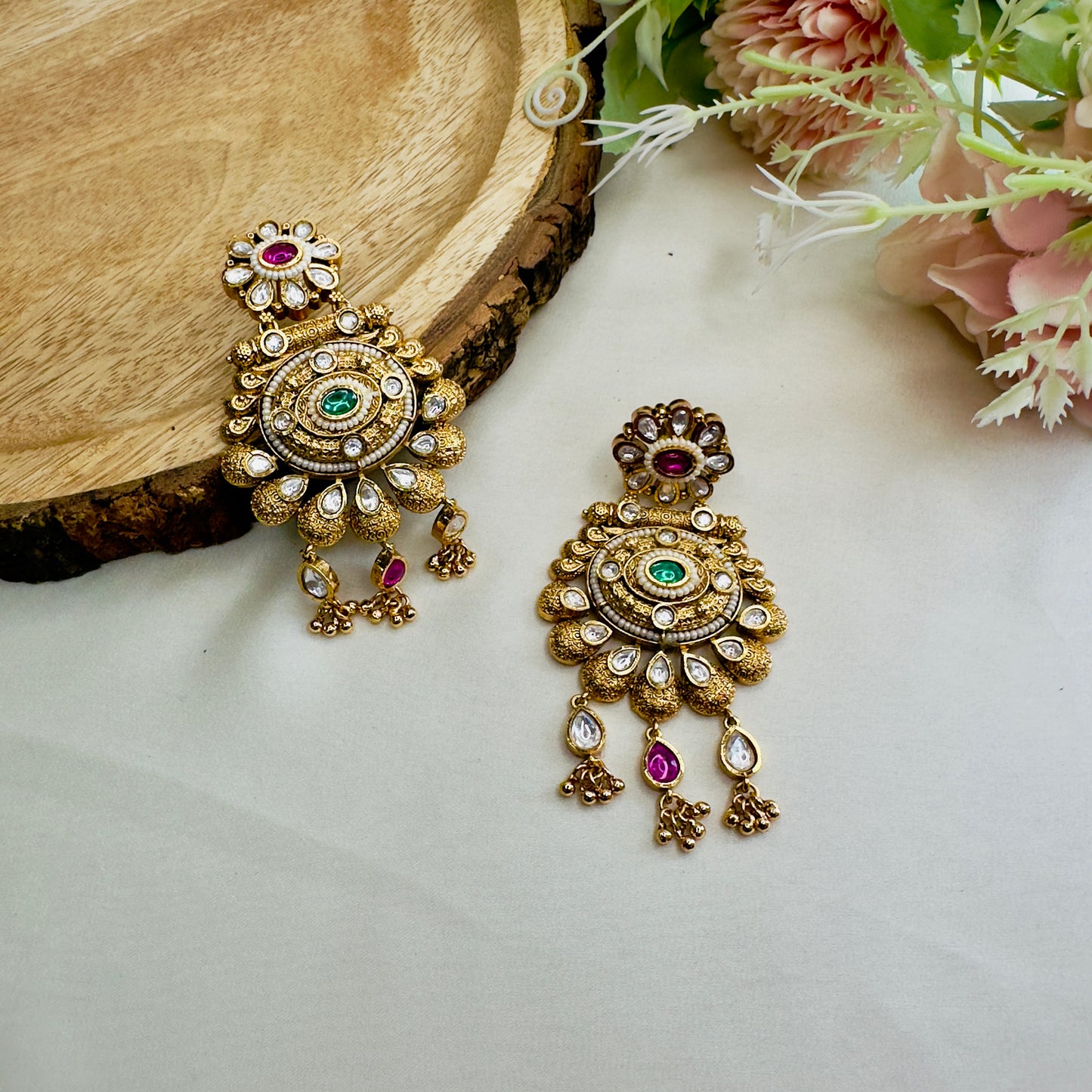 Multicolor Kundan Flower Design Earrings