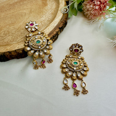 Multicolor Kundan Flower Design Earrings