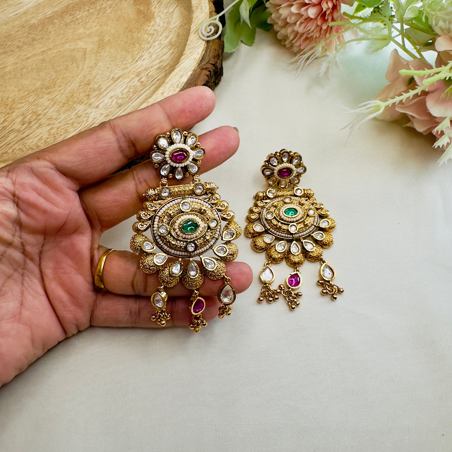 Multicolor Kundan Flower Design Earrings