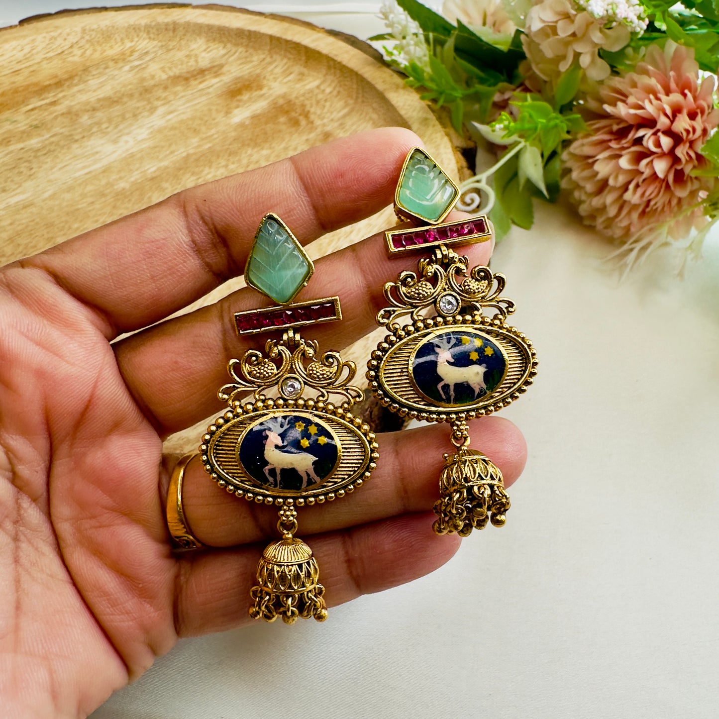Navy Blue Deer Multicolor Earrings