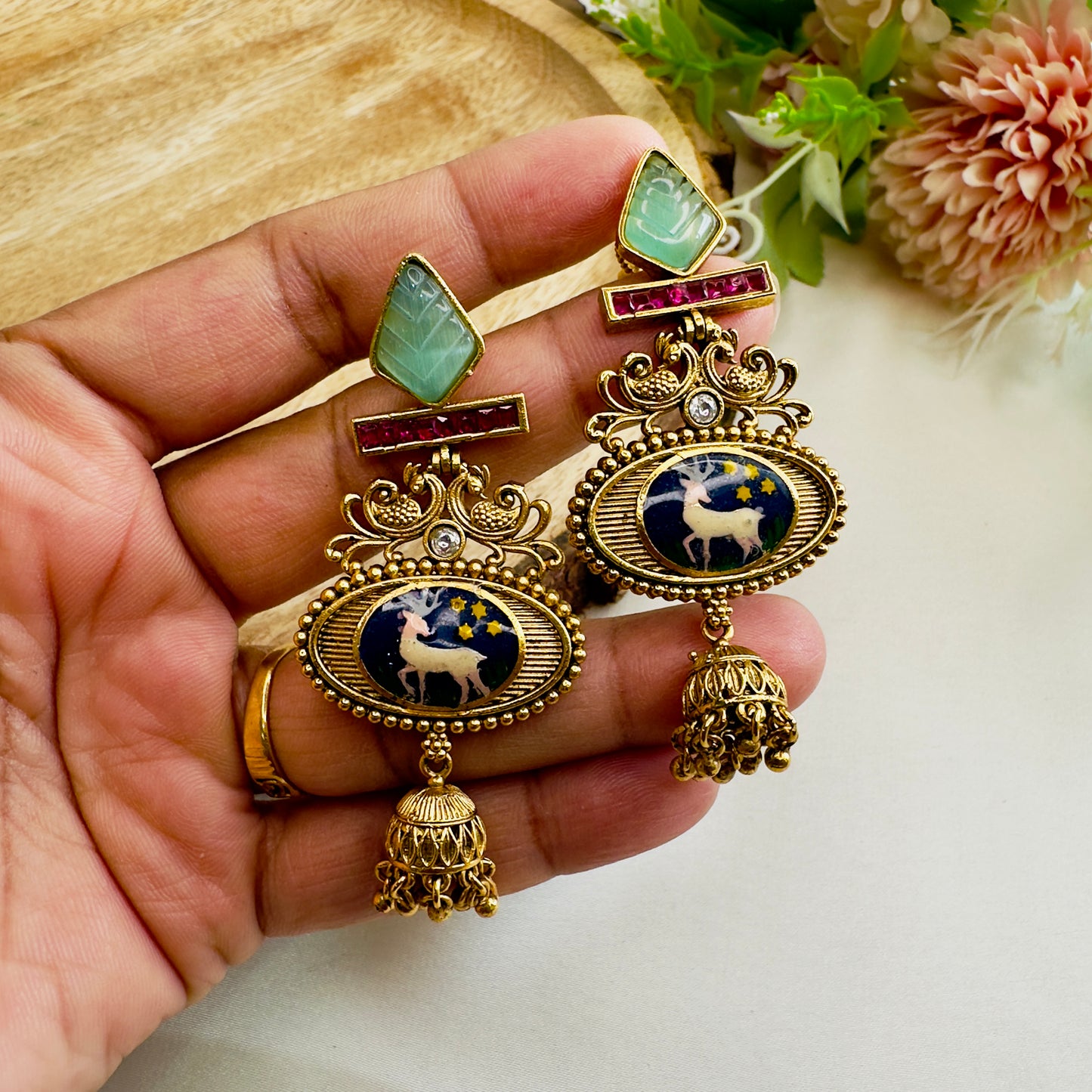 Navy Blue Deer Multicolor Earrings