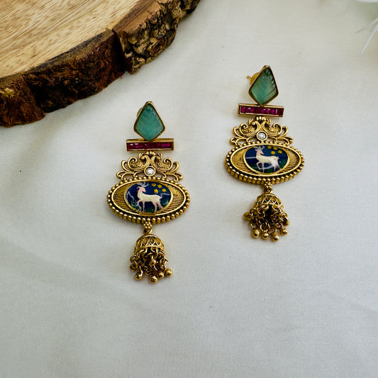 Navy Blue Deer Multicolor Earrings