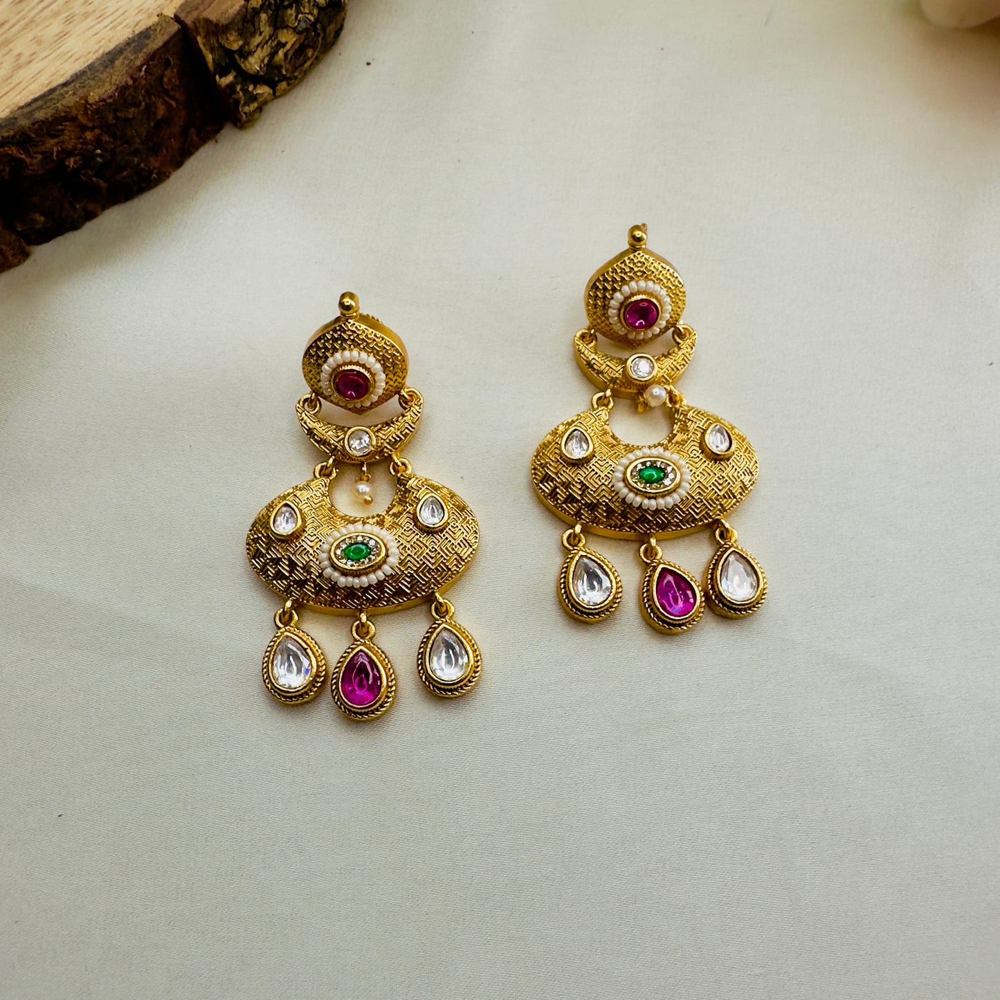 Rajwadi Chandbali Kundan Earrings