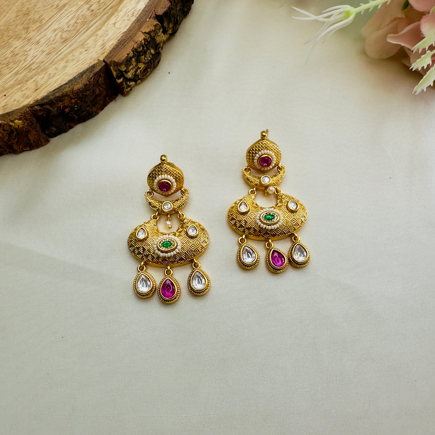 Rajwadi Chandbali Kundan Earrings
