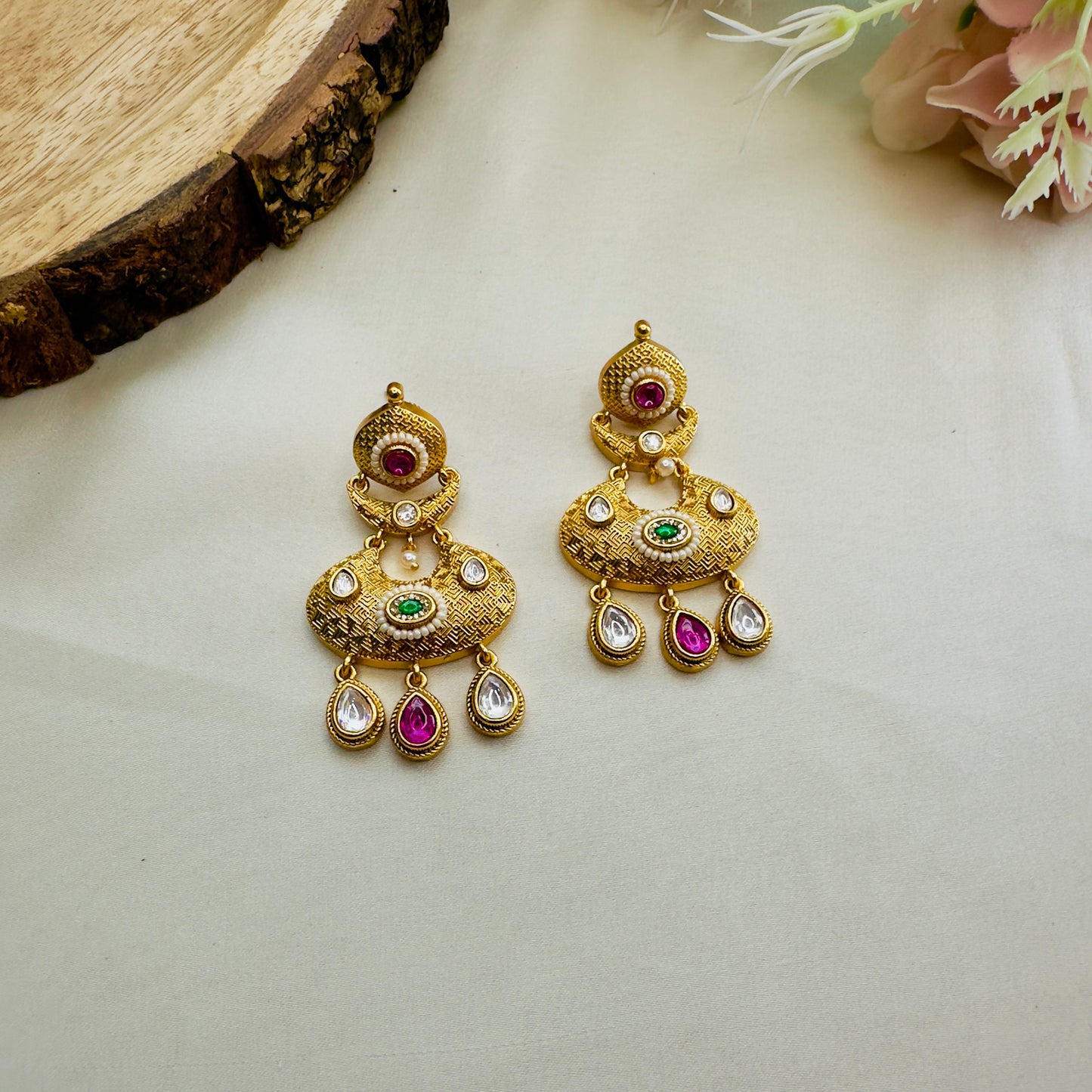 Rajwadi Chandbali Kundan Earrings