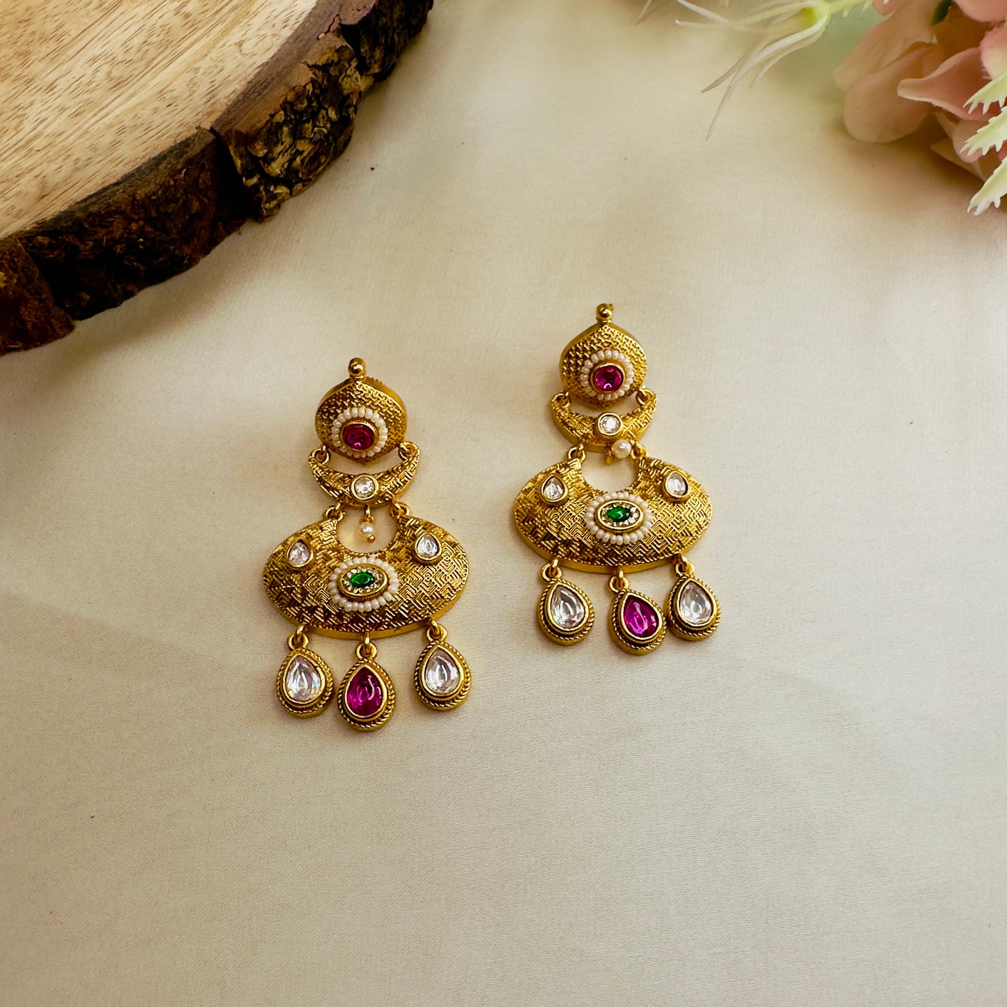 Rajwadi Chandbali Kundan Earrings