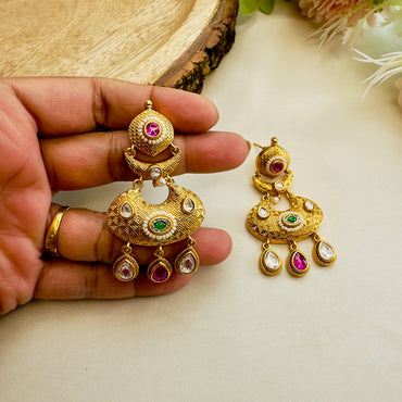 Rajwadi Chandbali Kundan Earrings