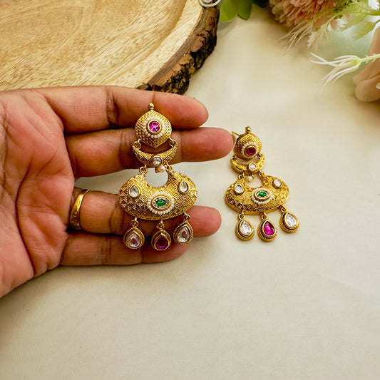 Rajwadi Chandbali Kundan Earrings