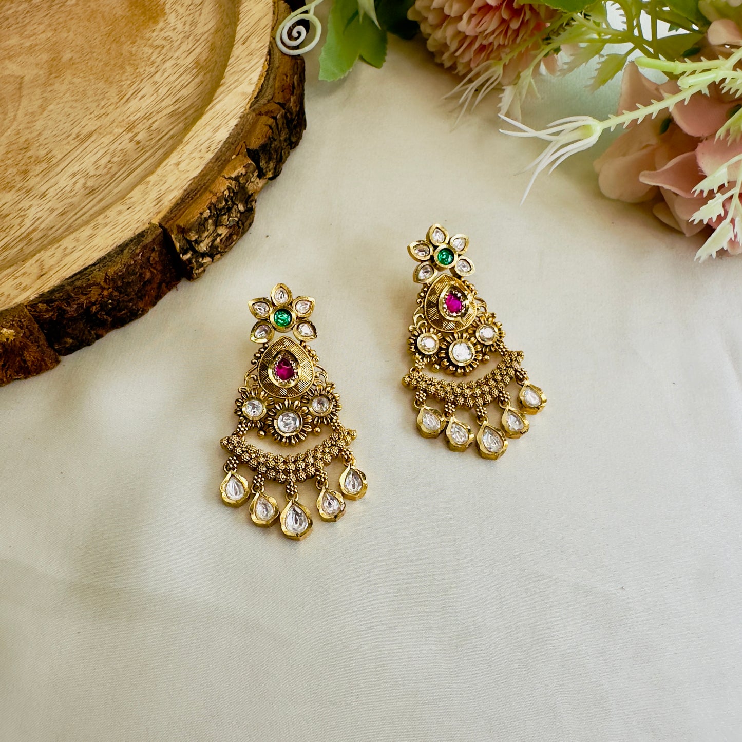 Rajwadi Multicolor Kundan Earrings