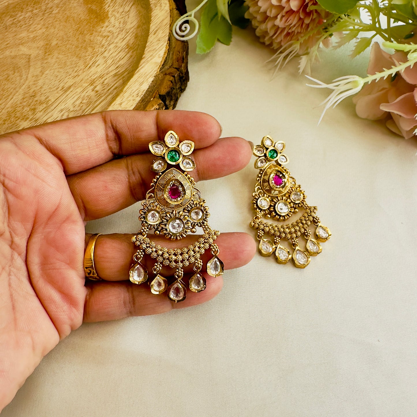 Rajwadi Multicolor Kundan Earrings