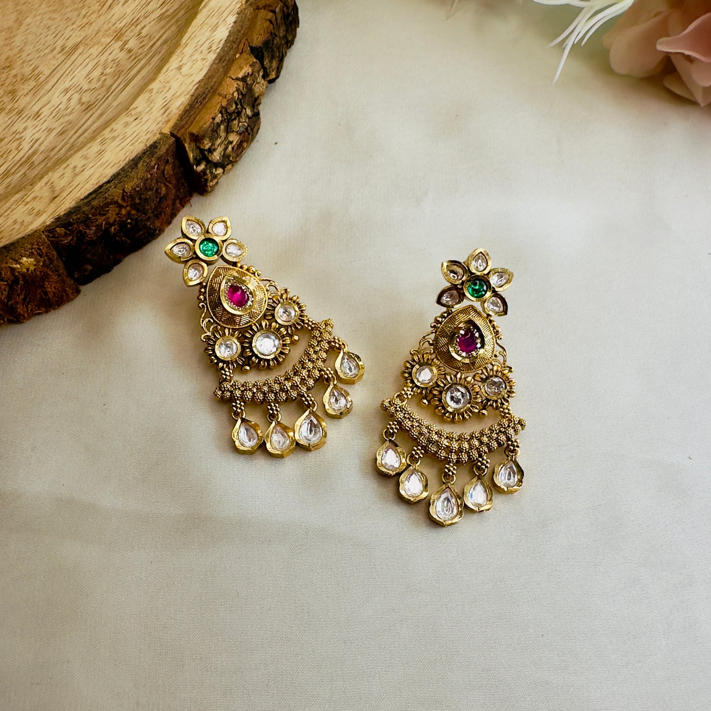 Rajwadi Multicolor Kundan Earrings