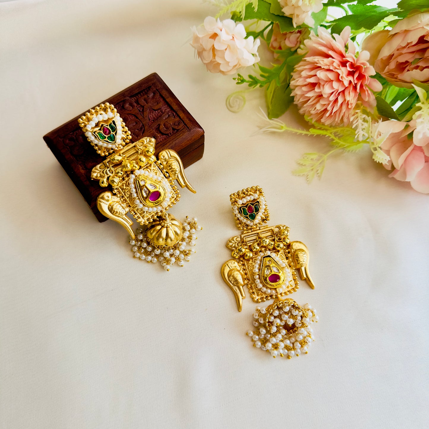 Bird Motif Golden jhumka Earrings