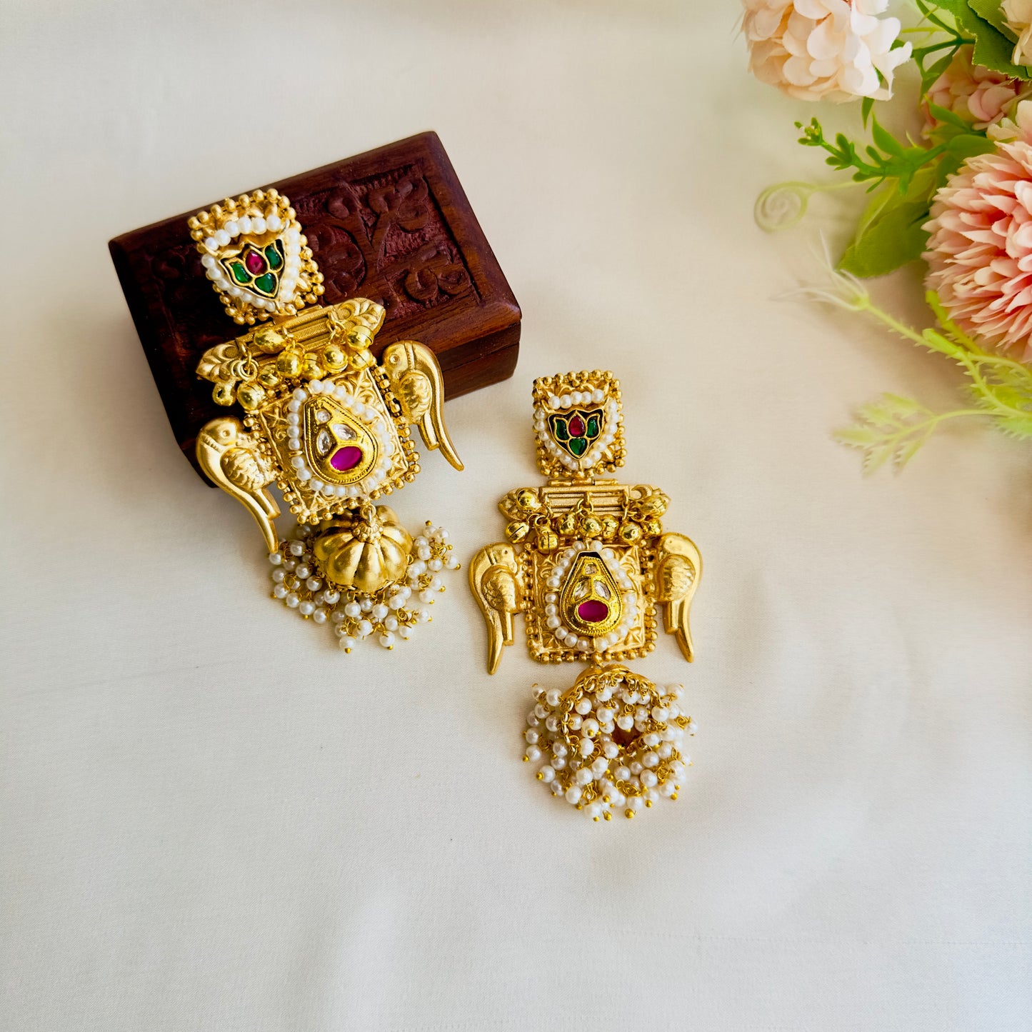 Bird Motif Golden jhumka Earrings