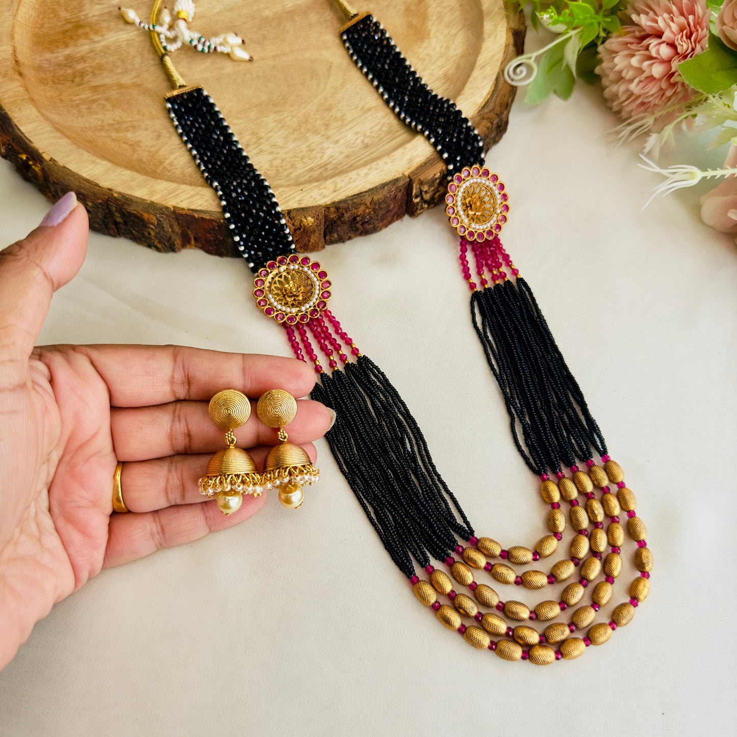 Multilayer Pink Black Necklace