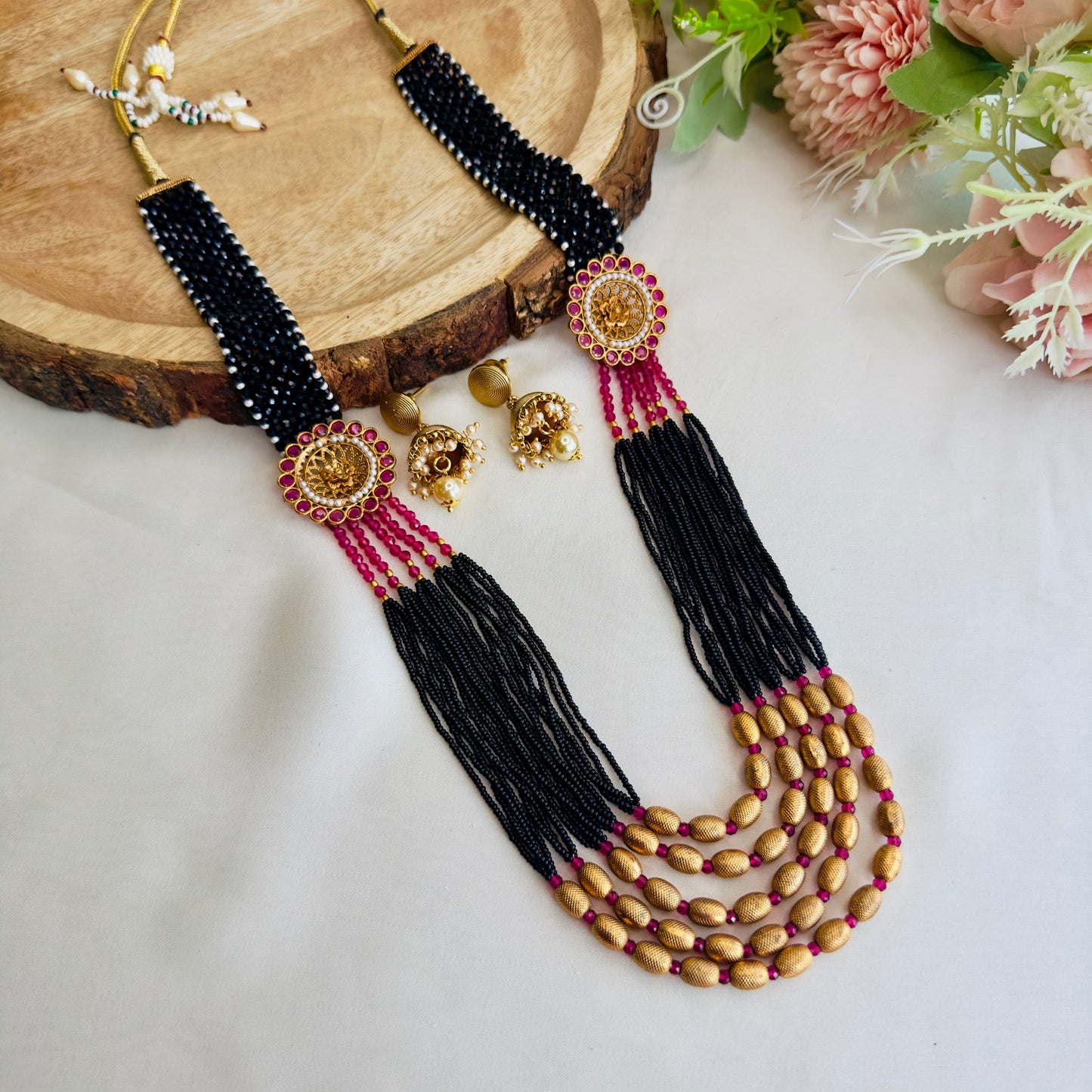 Multilayer Pink Black Necklace
