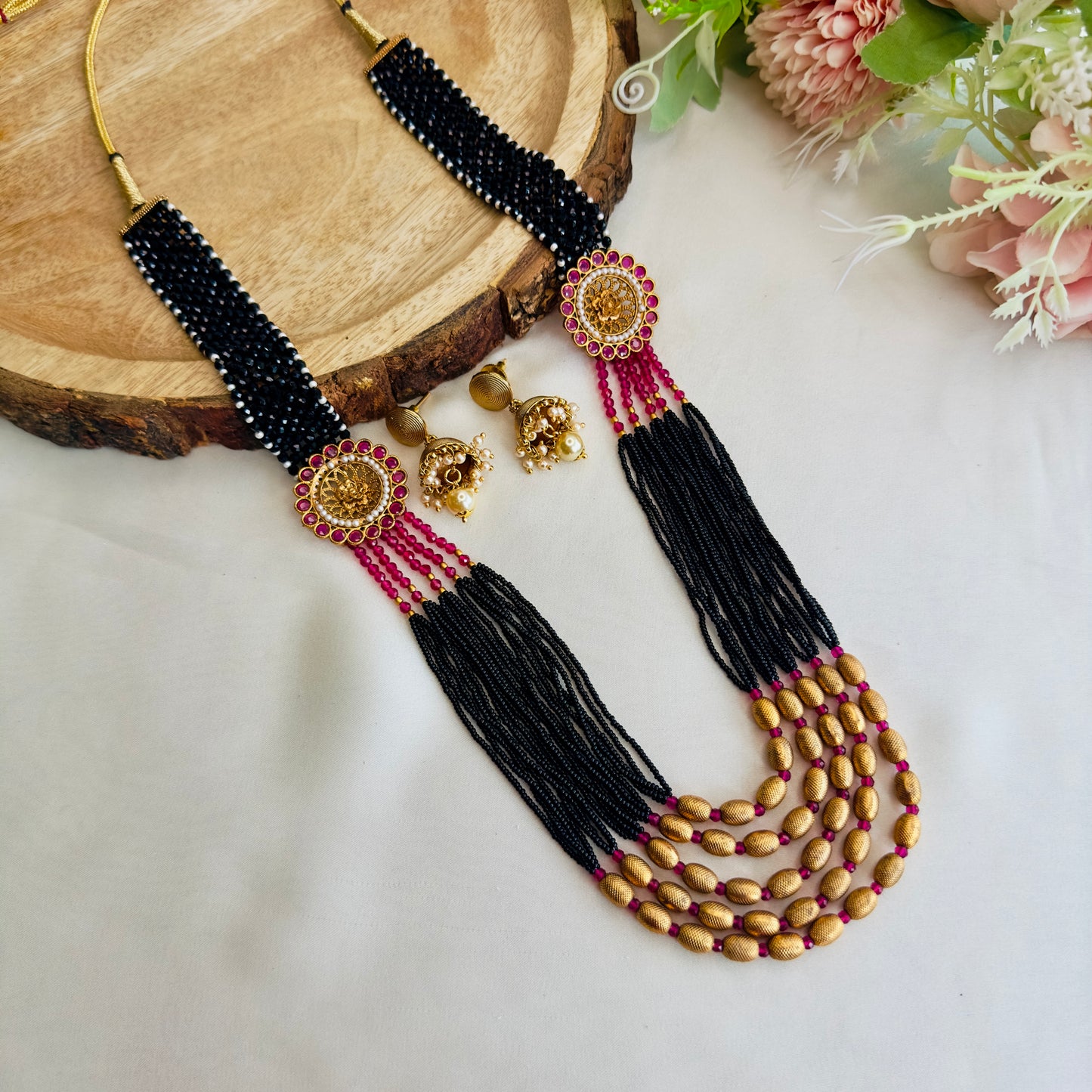 Multilayer Pink Black Necklace