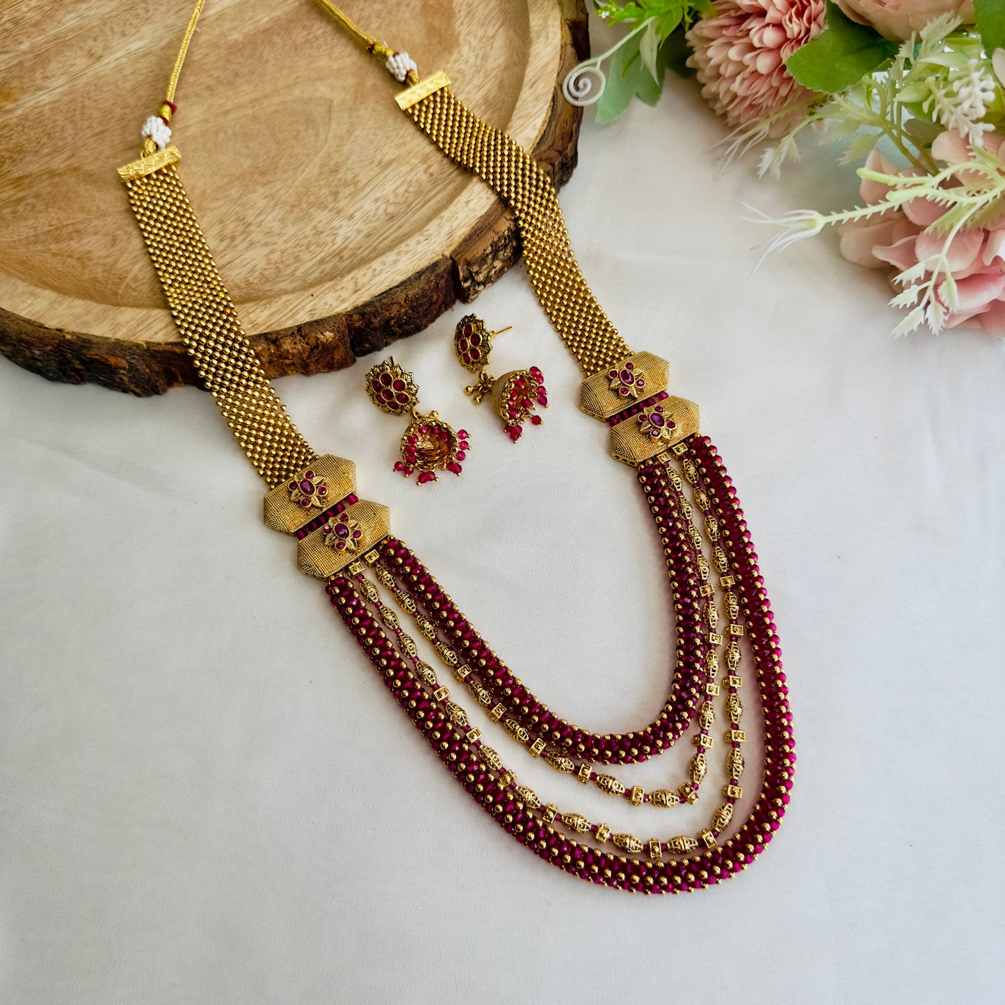 Four Layer Ruby Necklace Set