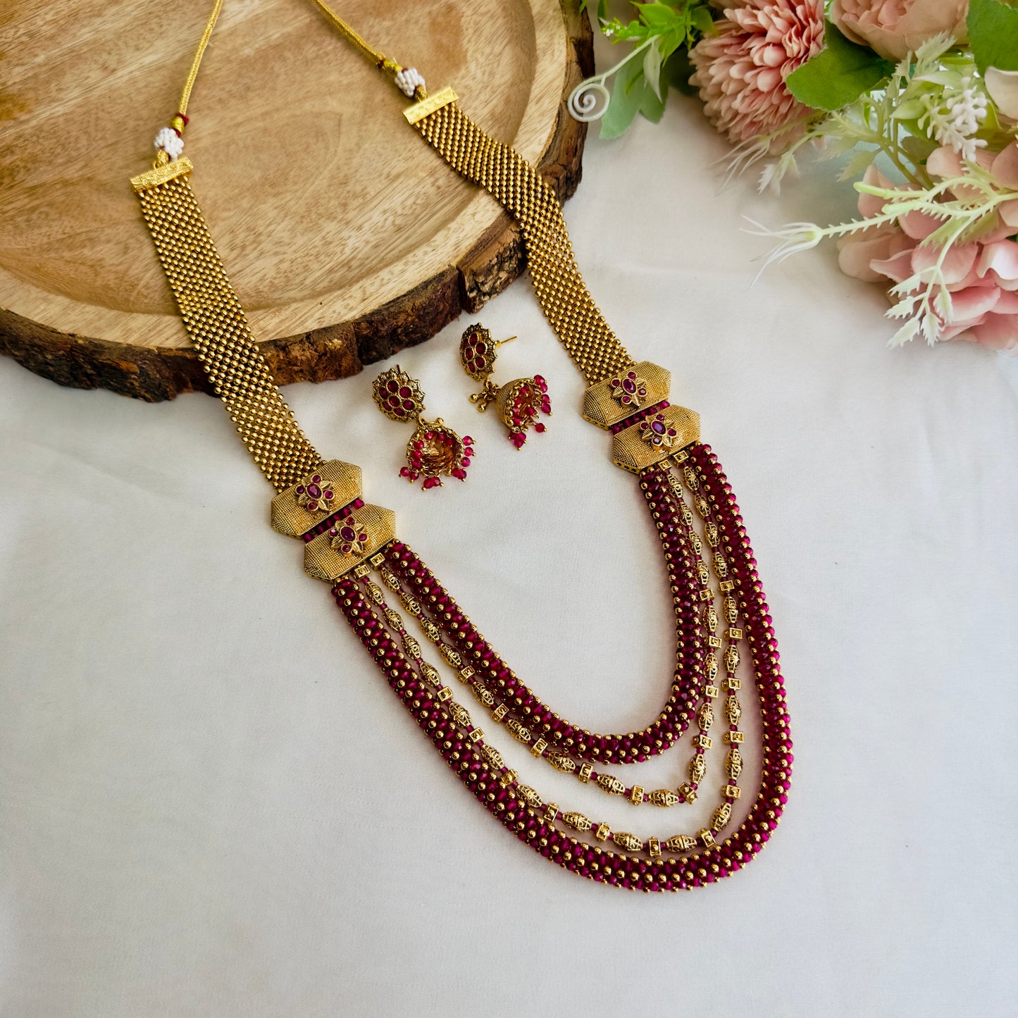 Four Layer Ruby Necklace Set
