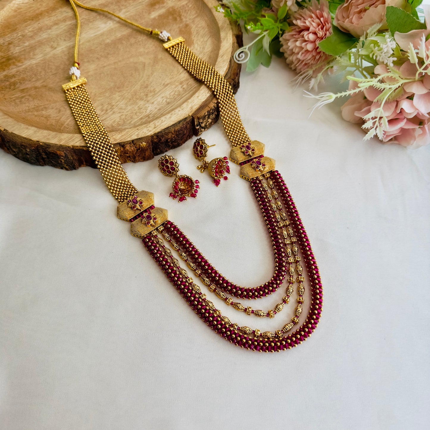 Four Layer Ruby Necklace Set