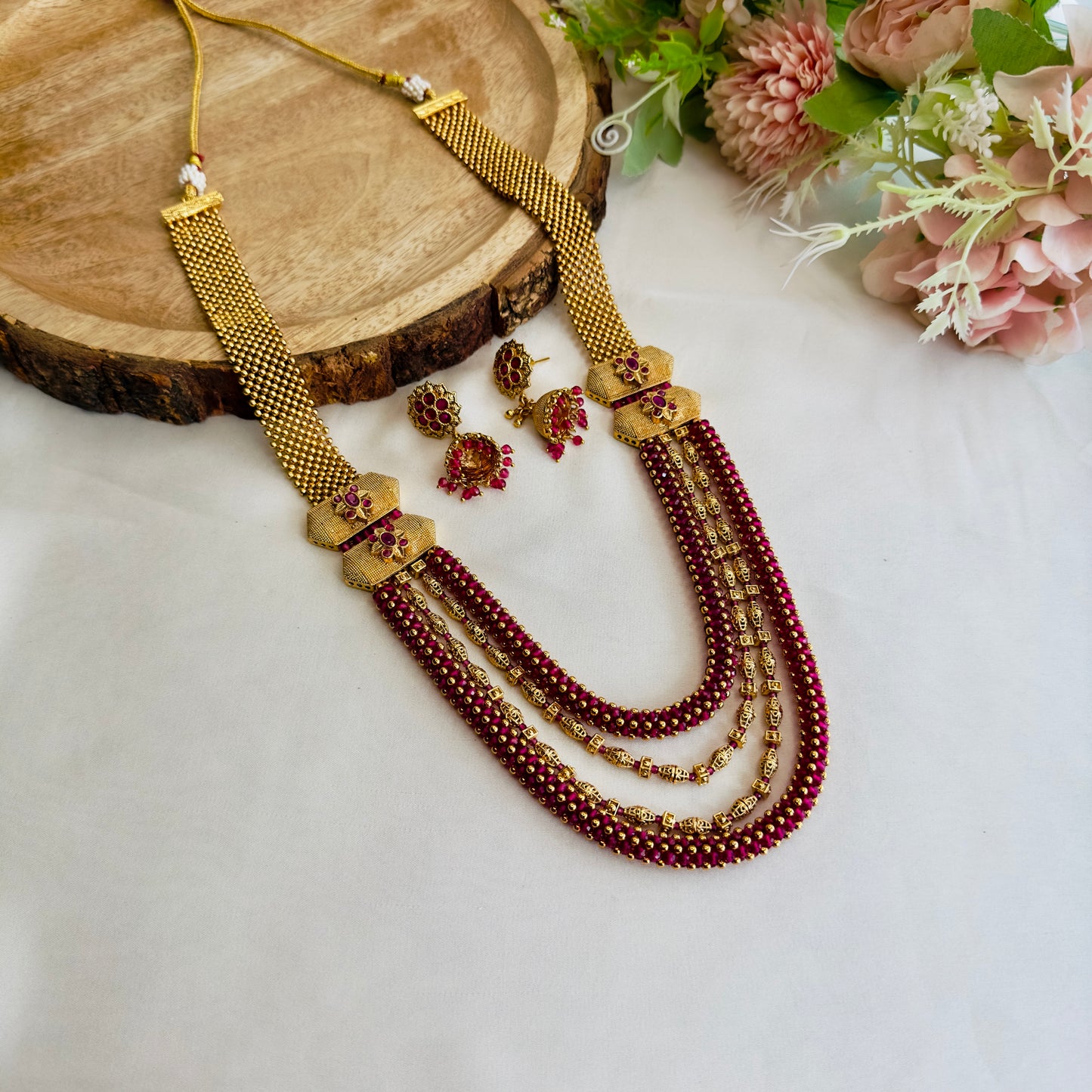 Four Layer Ruby Necklace Set