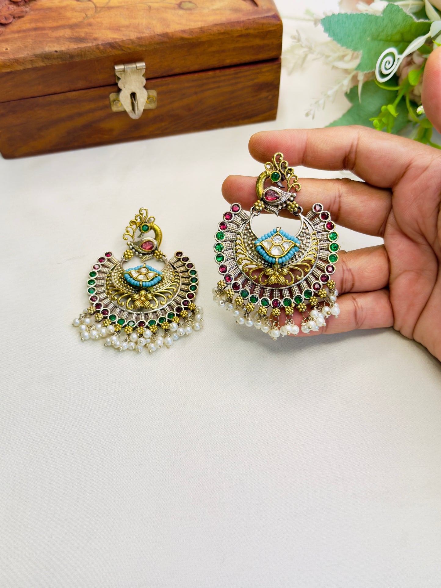 Silver Replica Chandbali earrings