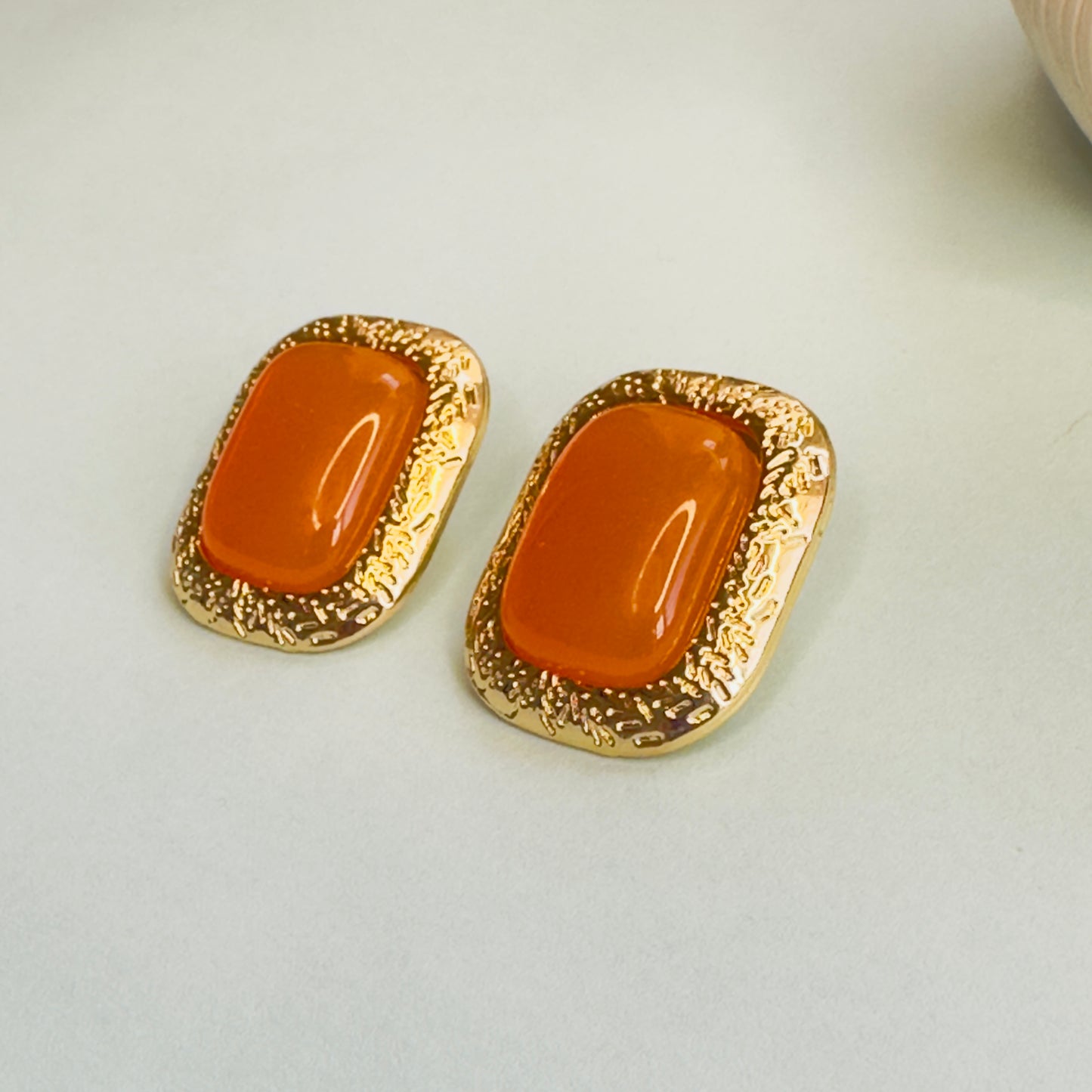 Brass Orange Stud Earrings