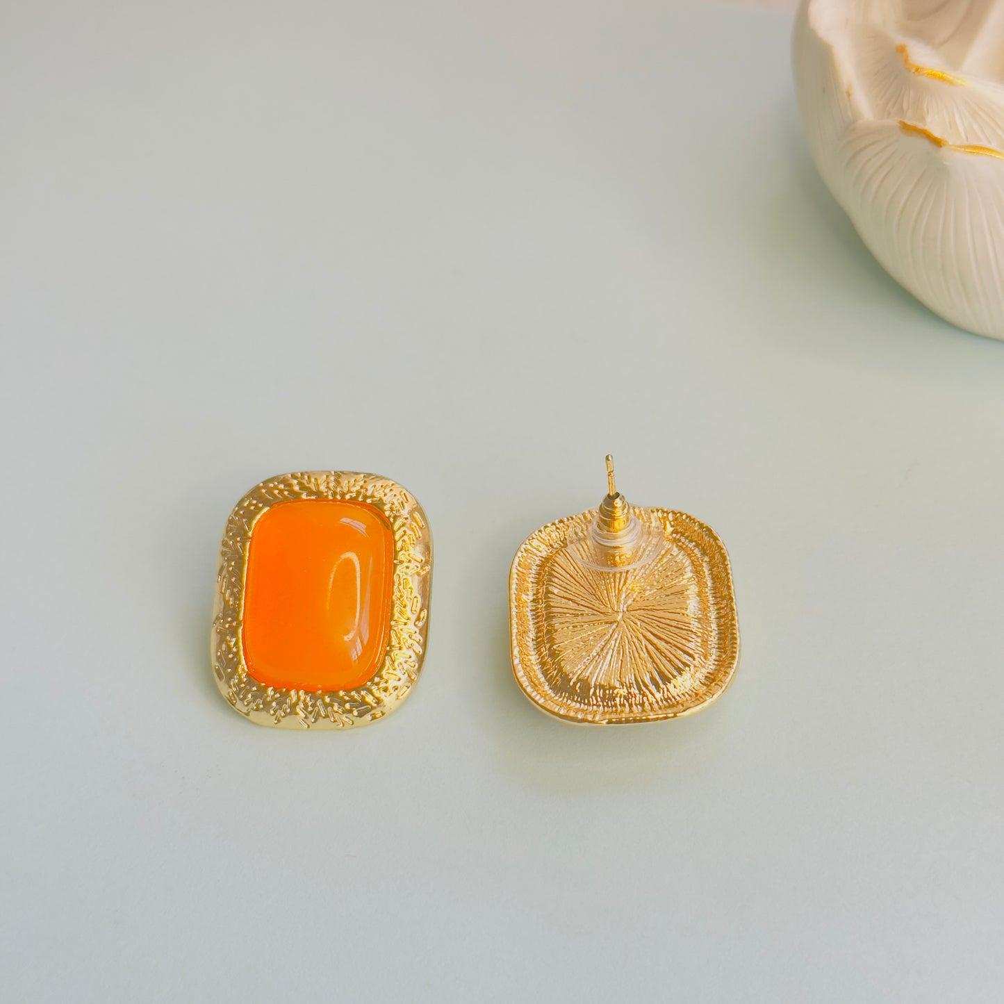 Brass Orange Stud Earrings